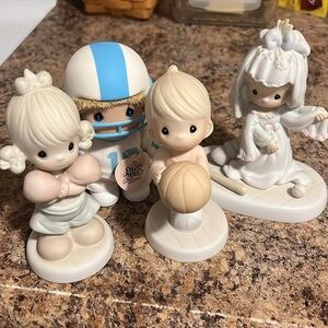 4 Precious Moments Baseball 1988, Football 1991, Basketball 1995, & Boxing 1989